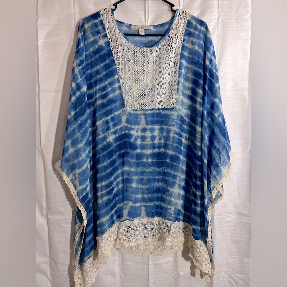 Fever swim cover up blue marbled with lace small